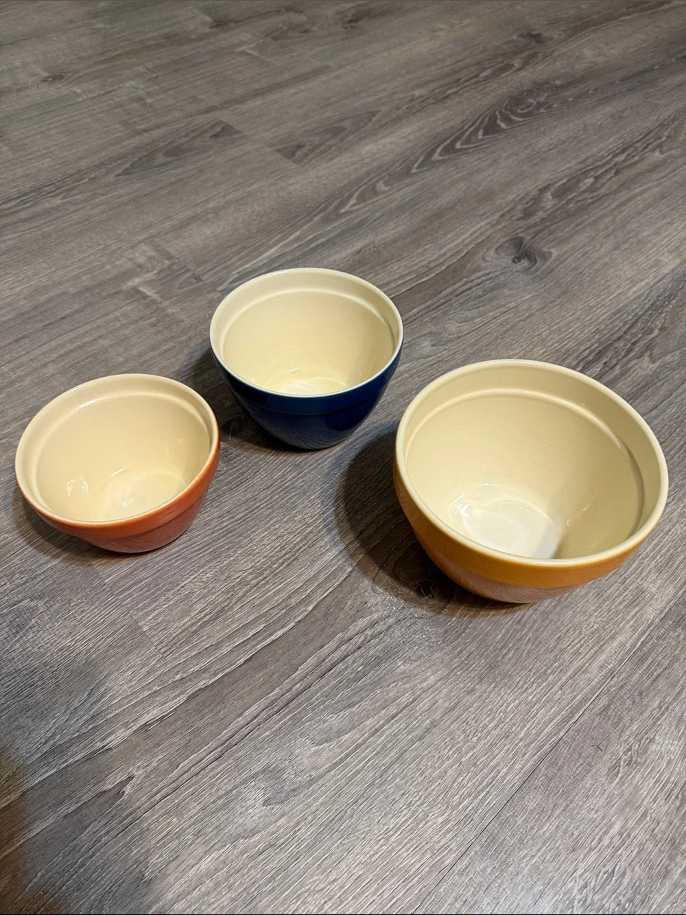 Crate&Barrel Addison Retiree Stoneware Nesting Bowls in Blue, Yellow, and Orange